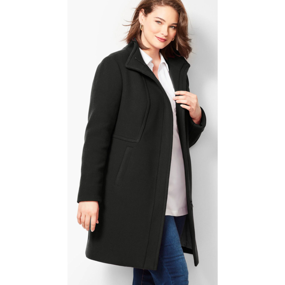 Talbots Black Italian Wool Blend Full Zip Long Sleeve Pea Coat Womans Size 12P